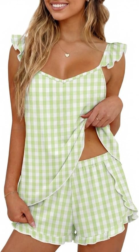 Ekouaer women's ruffle cami top and shorts summer pajama set