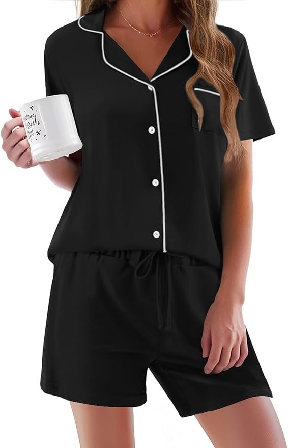 Ekouaer women's short sleeve button-down pajama set XS-XXXL